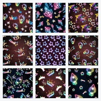 Psd rainbow neon galaxy pattern background set for kids