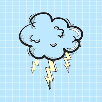 Psd thunder cloud cartoon doodle hand drawn sticker