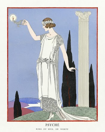 Psych&eacute;: Robe du soir, de Worth from Gazette du Bon Ton No. 9 Pl. 68 (1921) fashion illustration in high resolution by George Barbier. Original from The Rijksmuseum. Digitally enhanced by rawpixel.