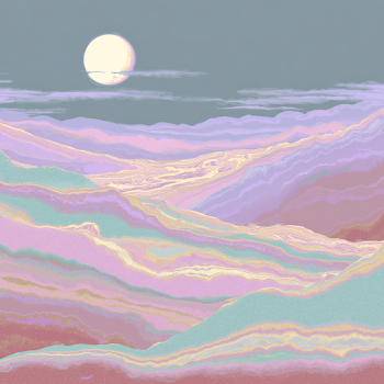 Psychedelic 70s Moonrise Landscape