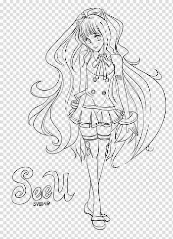 Public Lineart SeeU, female anime character sketch transparent background PNG clipart