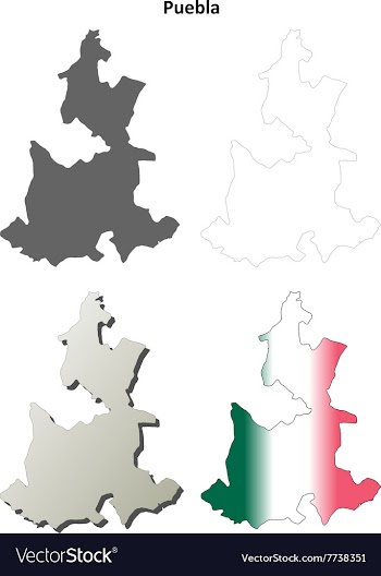 Puebla blank outline map set vector image