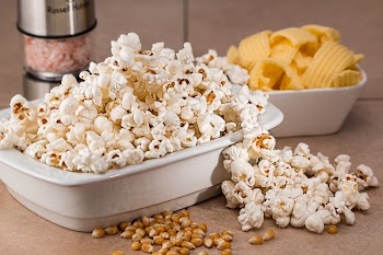 Puff Corn on Gray Ceramic Bowl