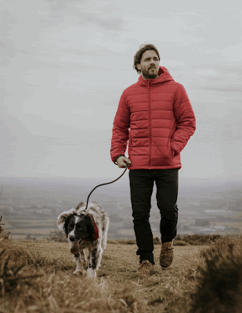 Puffer jacket mockup, man with dog | Free PSD Mockup - rawpixel