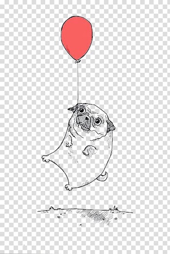 Pug with balloon illustration, Shar Pei Pug Bulldog Border Collie Balloon Dog, hand painted sketch dog balloon balloon transparent background PNG clipart