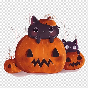Pumpkin and cat transparent background PNG clipart