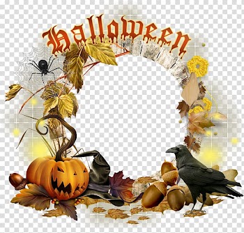 Pumpkin and crow illustration, Frame transparent background PNG clipart