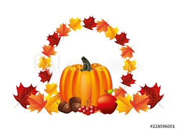 pumpkin apple acorn and cherries leaves