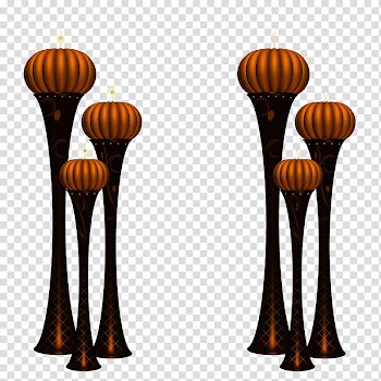 Pumpkin Candles I, six brown japanese lantern illustration transparent background PNG clipart