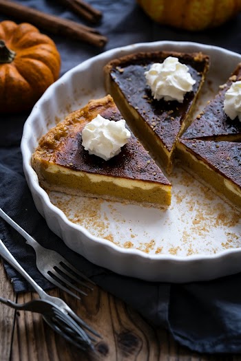 Pumpkin pie freshly baked homemade dessert sliced up