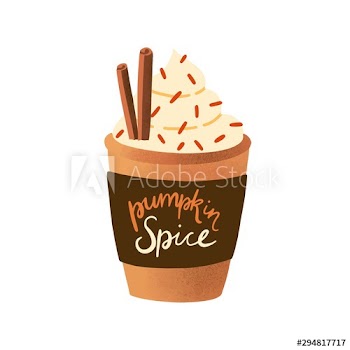 Pumpkin spice latte in disposable cup flat vector illustration