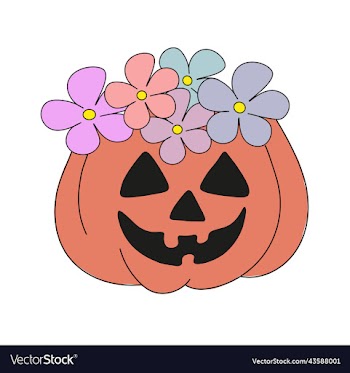 pumpkin with smile and flowers halloween doodle