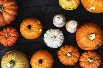 Pumpkins and Gourds on a Table