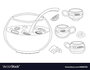 punch bowl with ladle cups ice and lemon slices
