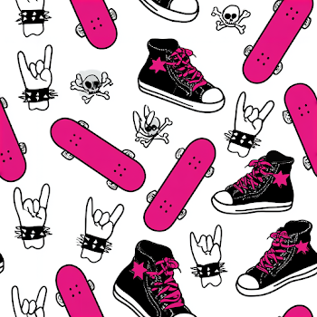 Punk Rock Skater Icons Seamless Pattern