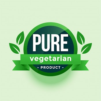 Pure vegetarian product green leaves label Free Vector
