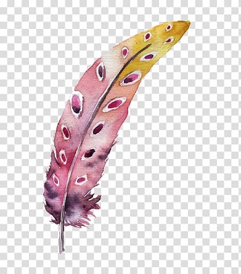 Purple and beige feather illustration, Feather , Watercolor feather transparent background PNG clipart