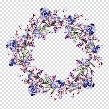 Purple and blue floral wreath, Watercolor painting Flower Lavender Illustration, Purple wreath transparent background PNG clipart