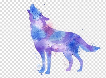 Purple and blue wolf painting , Gray wolf Watercolor painting Printmaking Printing, Watercolor Wolf transparent background PNG clipart
