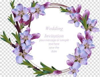 Purple and pink cherry blossoms wedding invitation illustration, Wedding invitation Flower Wreath illustration Euclidean , hand painted purple wreath transparent background PNG clipart