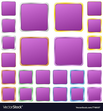 Purple blank square metal button set vector image