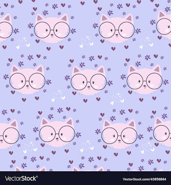 purple cute cat seamless pattern