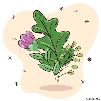 purple flower and leaves design