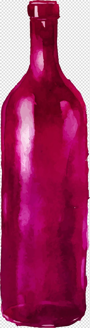Purple glass bottle illustration, Red Wine Bottle Watercolor painting, Hand painted red wine bottle transparent background PNG clipart