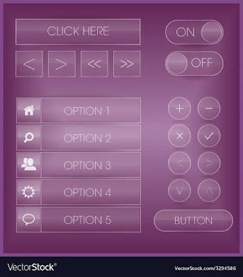Purple interface buttons and icons set vector image