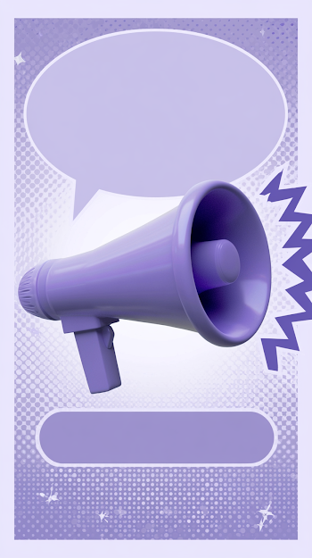 Purple Megaphone with Speech Bubble Template