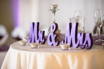 Purple Mr &amp; Mrs Table Decor