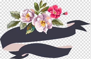 Purple, red, and green petaled flowers with black ribbon illustration, Colorful flowers decoration transparent background PNG clipart
