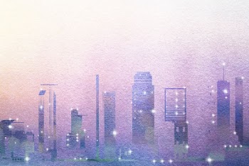 Purple skyline background, watercolor city | Free Photo Illustration - rawpixel