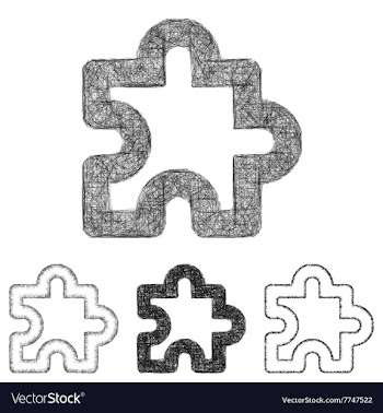 Puzzle icon set - sketch line art vector image