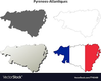 Pyrenees-Atlantiques Aquitaine outline map set vector image