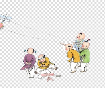 Qingming Festival Spring and Autumn period Chunfen Kite, Hand painted ancient children flying kites transparent background PNG clipart