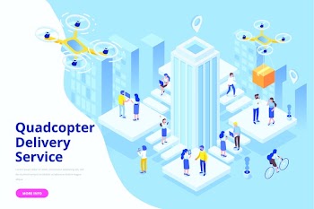 Quadcopter delivery service concept. Modern flat design. 3d vector isometric illustration.