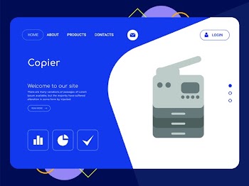 Quality One Page Copier Website Template Vector Eps, Modern Web Design with landscape illustration, ideal for landing page, Copier icon