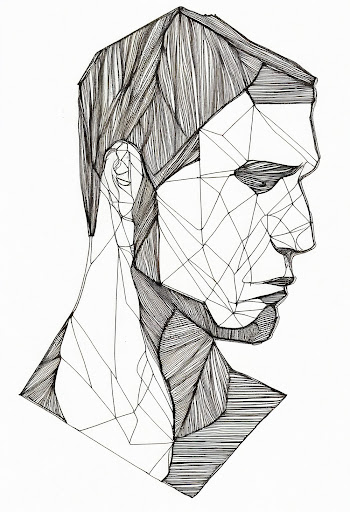 Quiet man artwork, drawing in minimalist line style