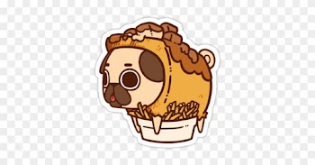 "puglie Poutine" Stickers By Puglie Pug Redbubble - Pug And Food Drawings