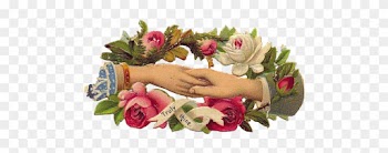 "truly Thine" ~ Victorian Clasped Hands With Flowers - Garden Roses