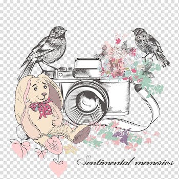 Rabbit and camera illustration, Camera Drawing Watercolor painting Illustration, Bear Camera transparent background PNG clipart