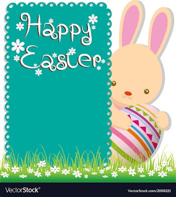 					Rabbit and easter eggs on green grass vector image														