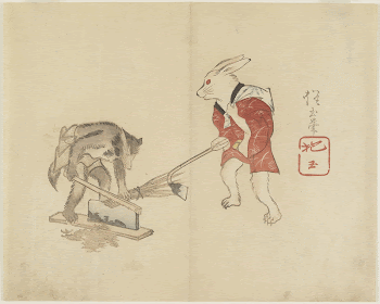 Rabbit and Raccoon Chopping StrawOriginal | Free Photo - rawpixel