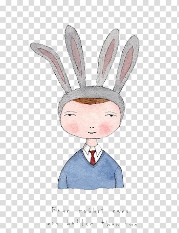 Rabbit Drawing Watercolor painting Ear Illustration, Cartoon boy transparent background PNG clipart