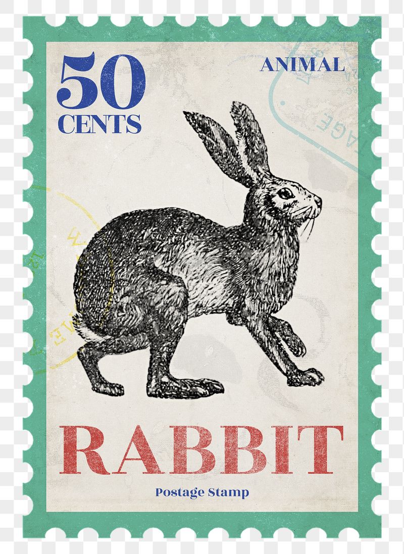 Rabbit png post stamp, ephemera | Free PNG - rawpixel