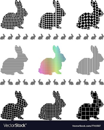 Rabbit silhouette mosaic set vector image