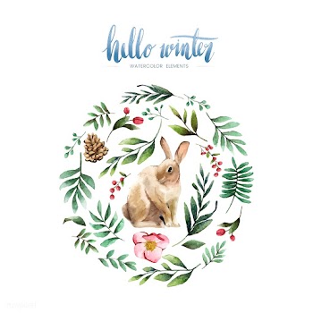 Rabbit surrounded by winter bloom painted by .. | Free stock vector - 489298