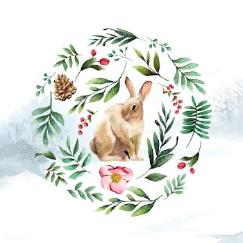 Rabbit surrounded by winter bloom painted by .. | Free stock vector - 489331