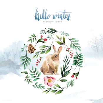 Rabbit surrounded by winter bloom painted by .. | Free stock vector - 489539